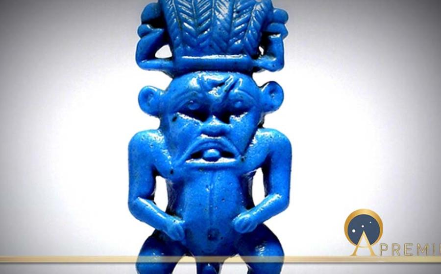 This dwarf-like, protective deity was very popular in ancient Egypt. Bes is represented with the nude body of a dwarf, grotesque facial features, and the ears and mane of a lion. He wears a tall feather-crown and usually rests his hands on his hips. Known from as early as the Middle Kingdom circa 2000 BC.