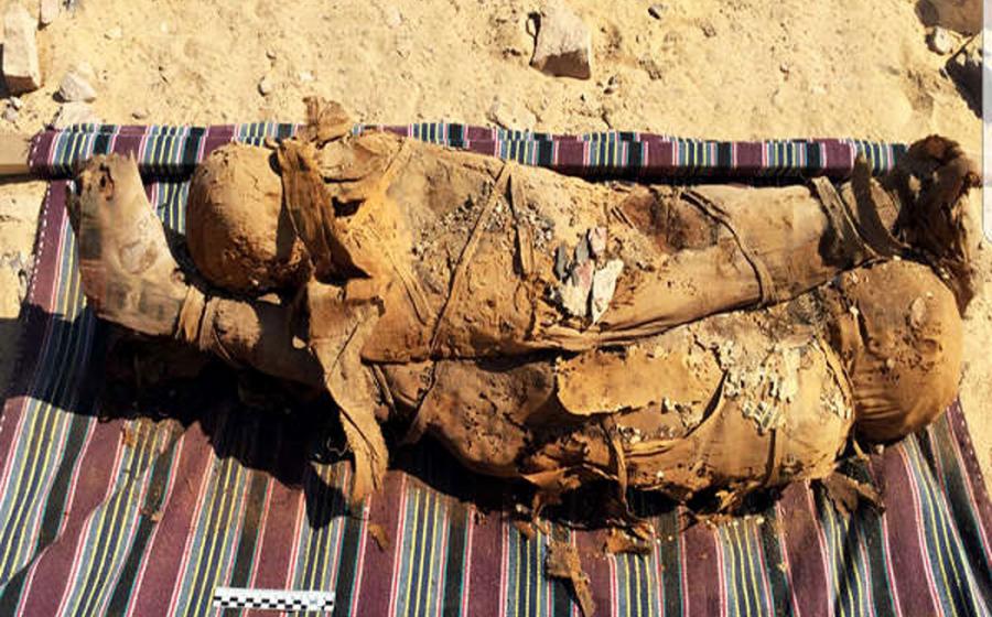 Two of the mummies discovered in the Egyptian tomb in Aswan. 