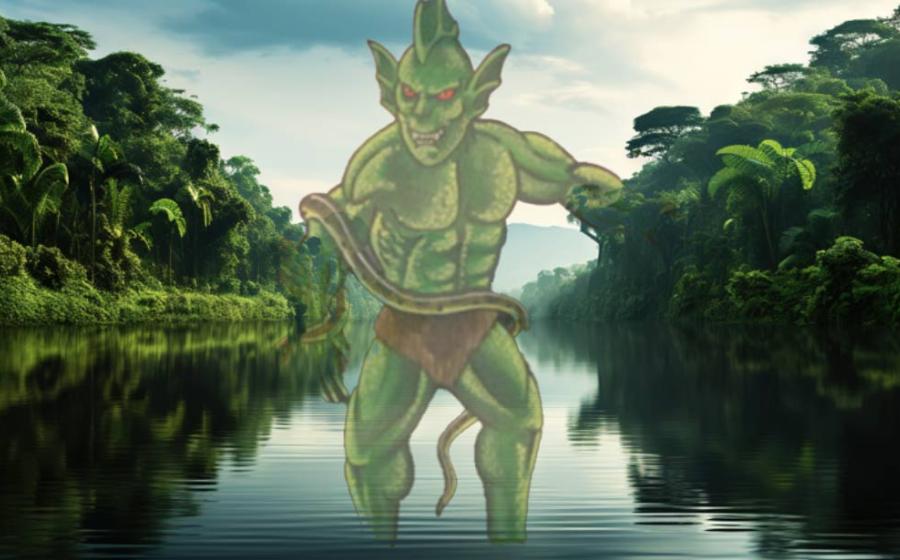 Tropical rainforest around river covered with mist. 