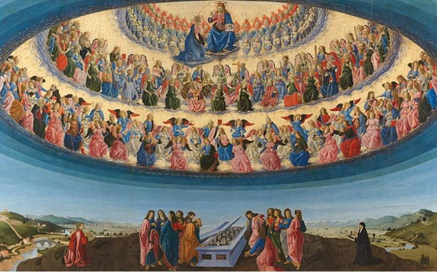 The painting of the three orders of the Angelic Hierarchy in all their glory: “Assumption of the Virgin” by Botticini, 1475