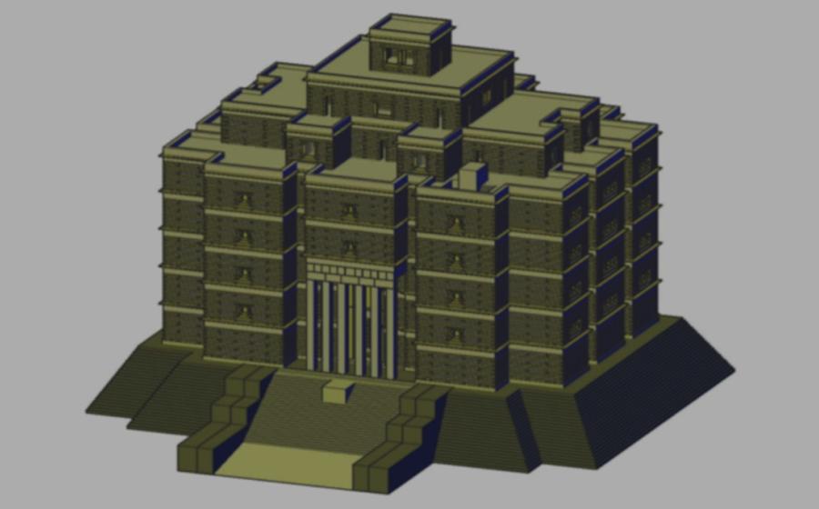 Three-dimensional CAD model showing the structural design at Grat Be’al Gibri Palace in Yeha, Ethiopia.