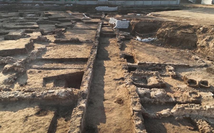 Extensive architectural remains of the approximately 1,300-year-old complex uncovered near Winter Stadium in Ramat Gan, Israel.
