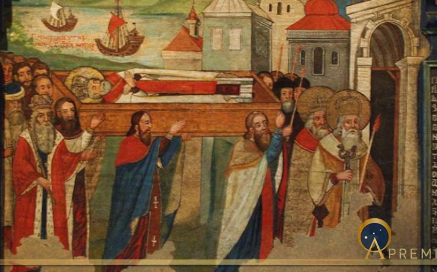 17th-century icon of the Translation of the Relics of Saint. Nicholas of Myra. Historic Museum in Sanok, Poland. (Public Domain)