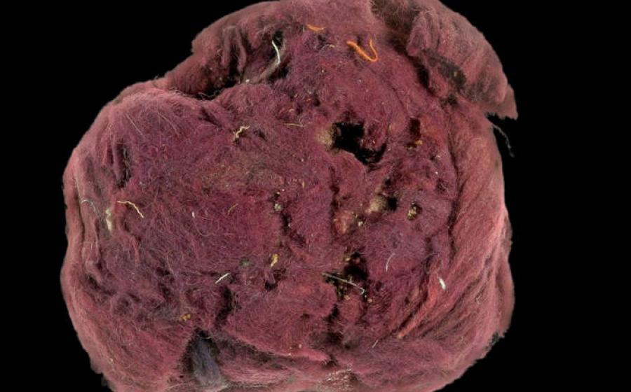 2,000-year-old textile fibers showing red-blue plant-based dye residues .