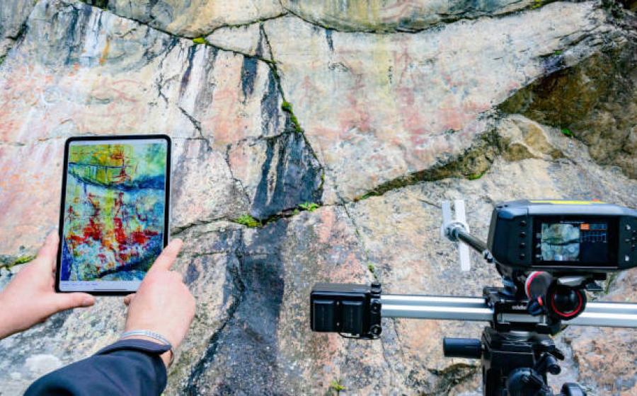 Imaging technology being used at Astuvansalmi rock art site to reveal new paintings.  