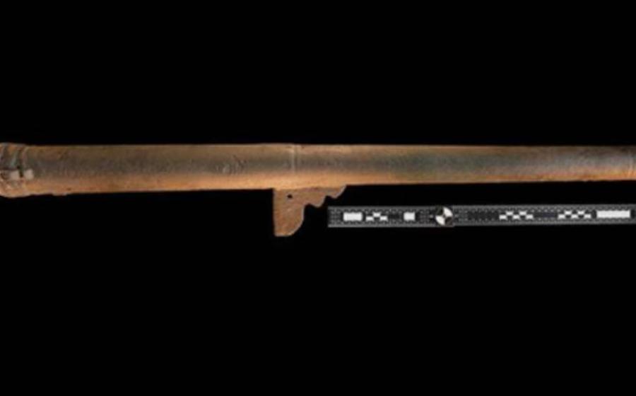 The excavated and restored bronze medieval-style wall or rampart gun found the Coronado expedition site in southern Arizona.	