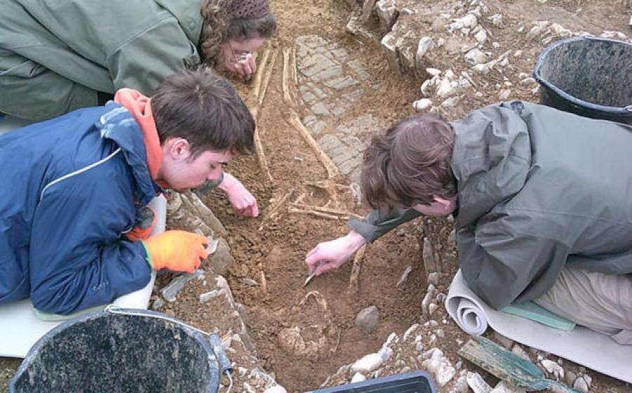 Researchers excavating at Fonmon Castle.