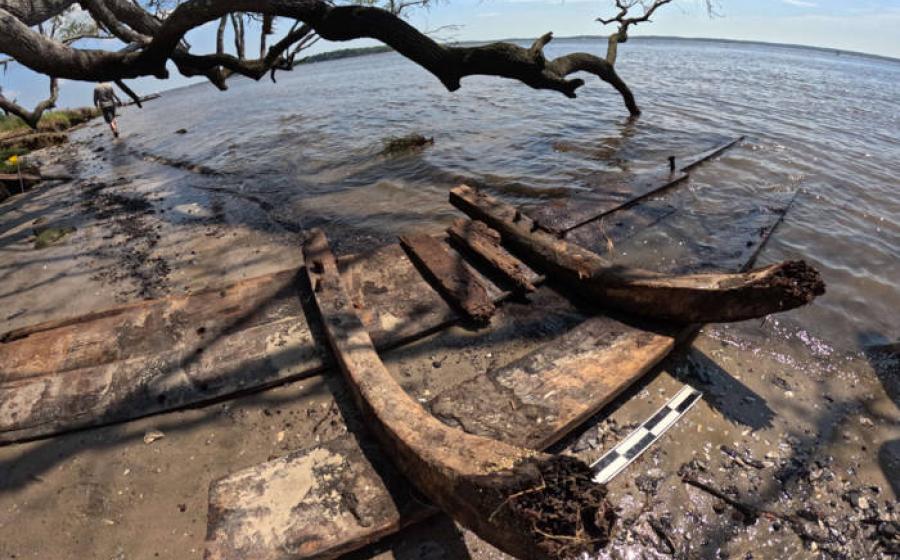 Large section of possible La Fortuna shipwreck exposed on Brunswick Town shoreline. 
