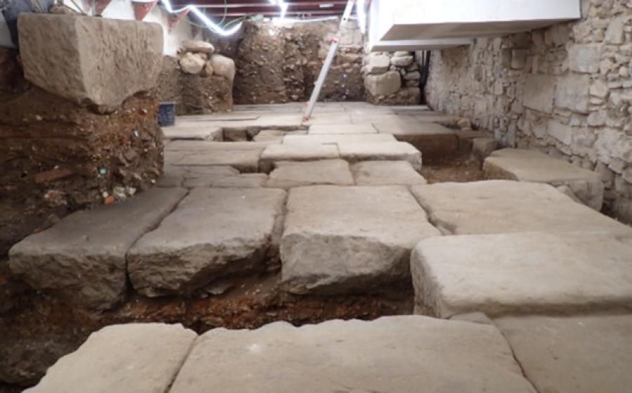 Roman Forum pavement at the Barcelona hotel site.