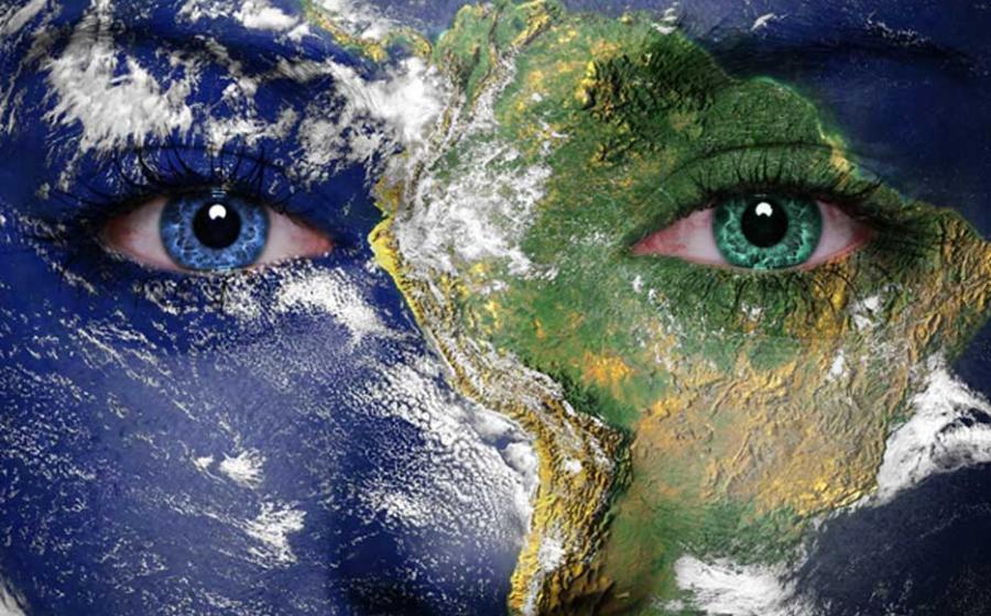 Earth painted on face. Elements of this image furnished by NASA. Gaia reminds us of our connection with the living Earth. 