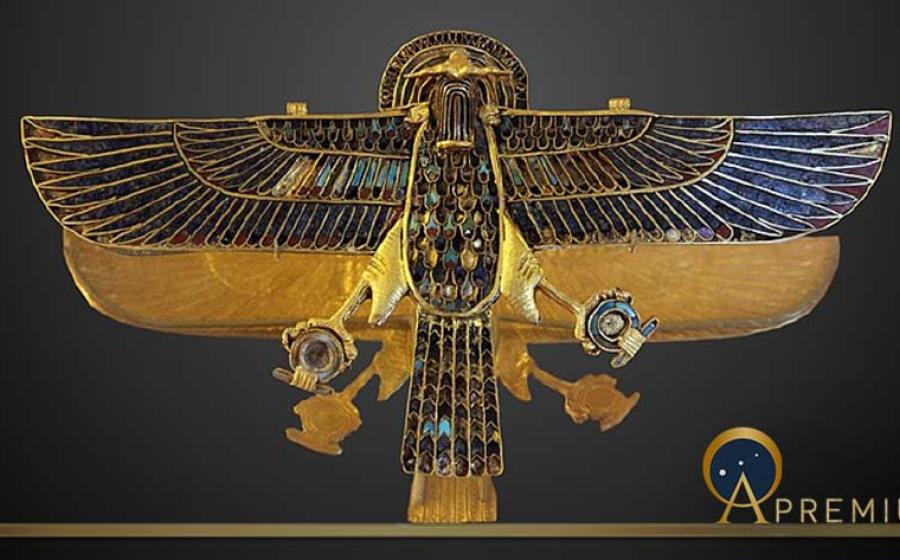 Ram-headed falcon amulet, gold, lapis lazuli, turquoise and carnelian. (1254 BC) Department of Egyptian Antiquities of the Louvre (Rama/ CC BY-SA 3.0)