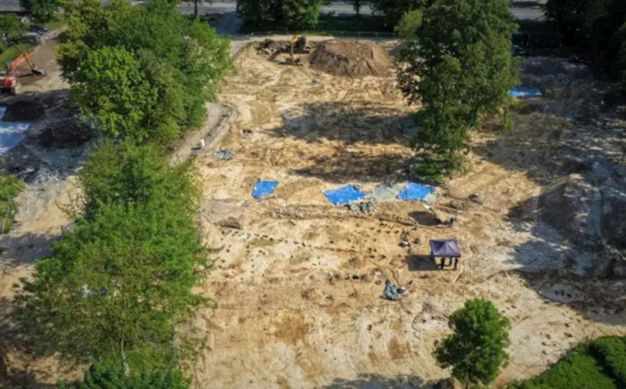 Aerial view of the current excavation area at ancient Germanic settlement in Bielefeld-Sieker