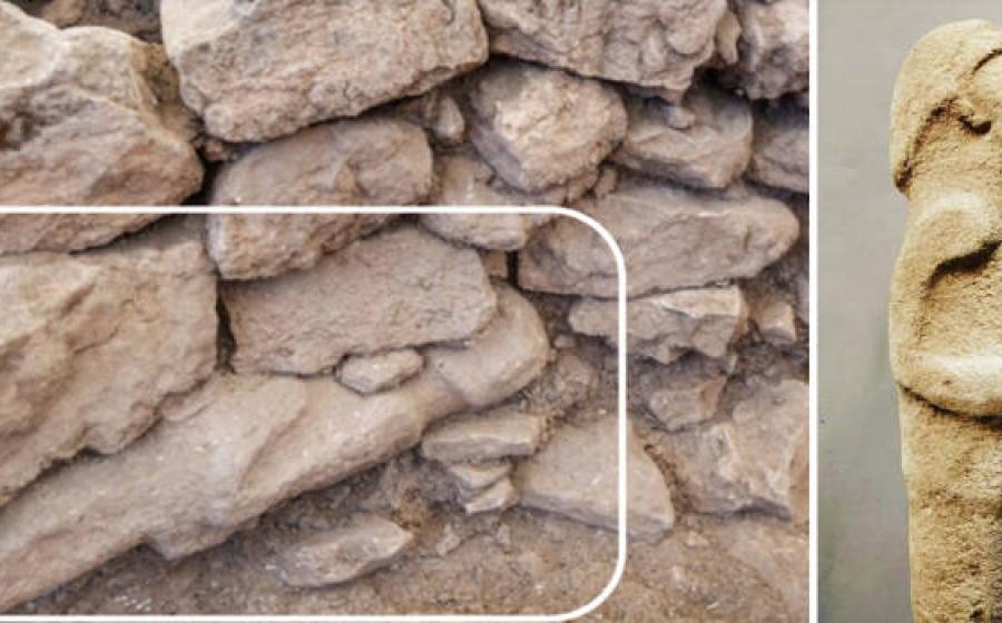 The statue found at the base of a wall at Gobekli Tepe.