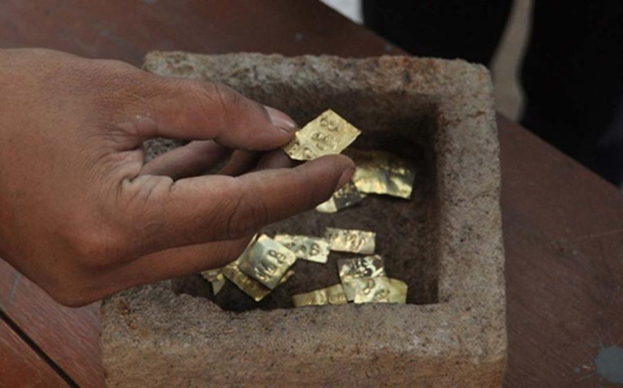22 Ancient Gold Plates Inscribed with Names of Gods Unearthed in Stone Box in Java 
