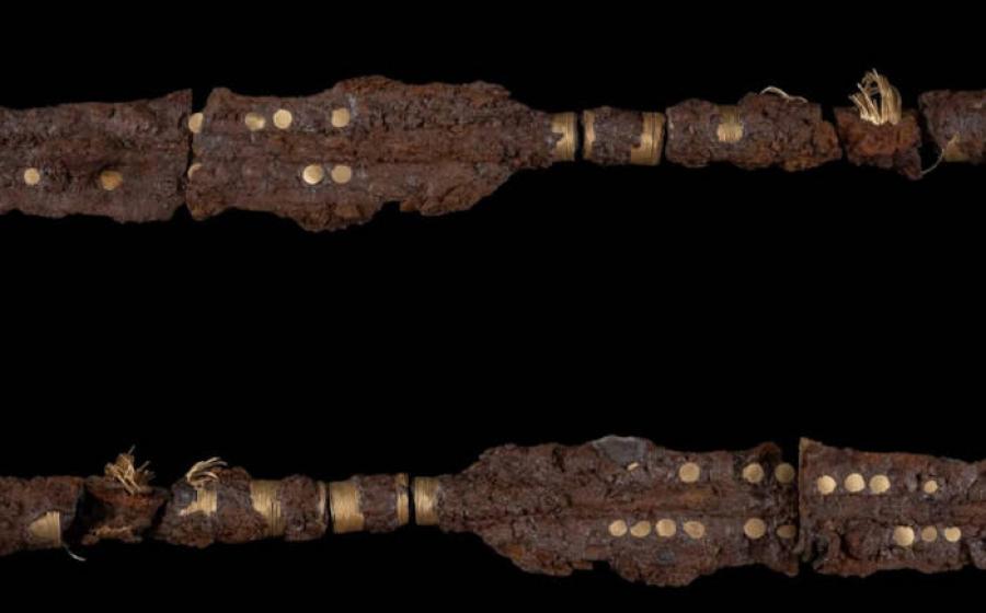 Gold inlaid spears or lances found at Boeslunde in southwest Zealand, Denmark.
