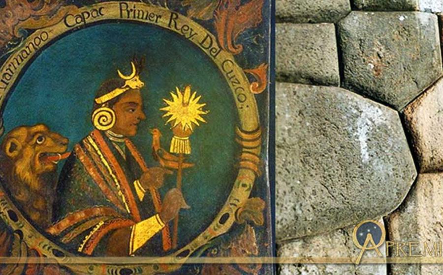 Deriv; Inset – Cusco founder Manco Capac, First Inca, 1 of 14 Portraits of Inca Kings (Public Domain), and the incredible stone masonry of the walls of Sacsayhuamán, Cusco, Peru. (CC BY-SA 3.0)