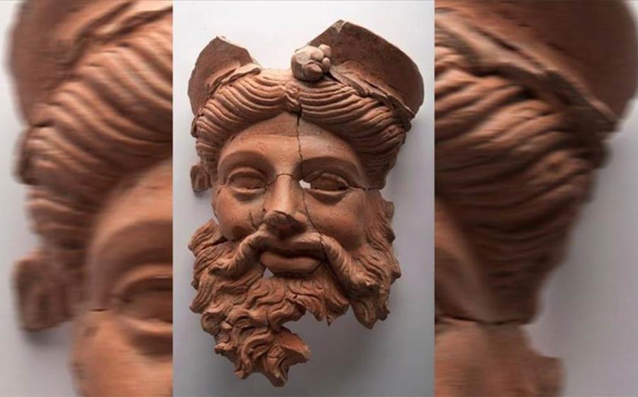 The Greek god mask of Dionysus recently unearthed in an ancient Lydian kitchen in western Turkey.               Source: Anadolu Agency