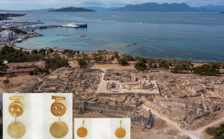 Aerial view of the archaeological site of Kolona, Aegina, where the gold hoard was discovered.