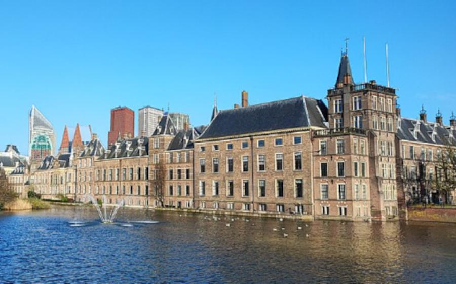 View of the Binnenhof and the Hofvijver pond in The Hague, Netherlands