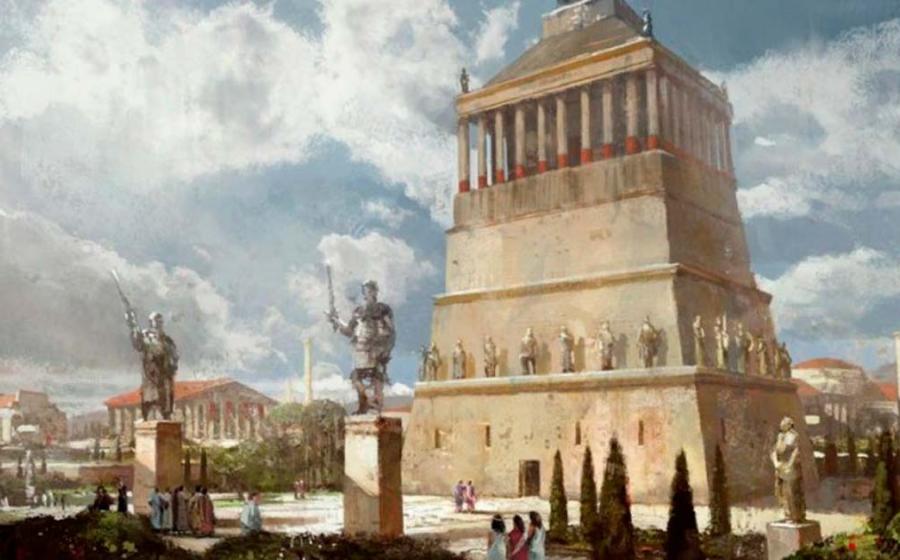 Image of the Mausoleum of Halicarnassus, representation of how it would have appeared. Source: Civilization. Wiki /CC BY-SA )