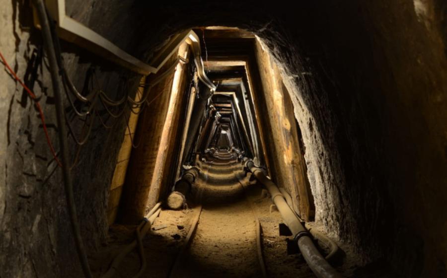 View along a tunnel inside the Hallstatt salt mine.