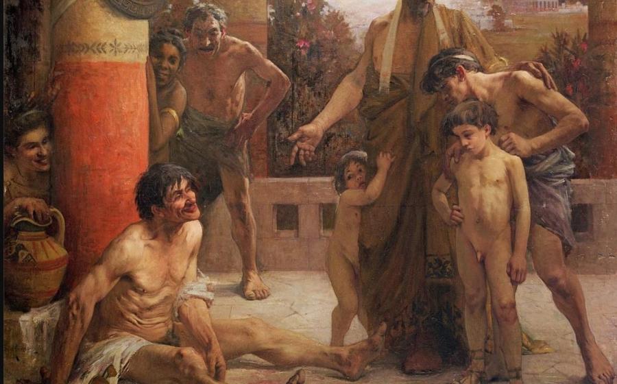 Spartan points to a Helot