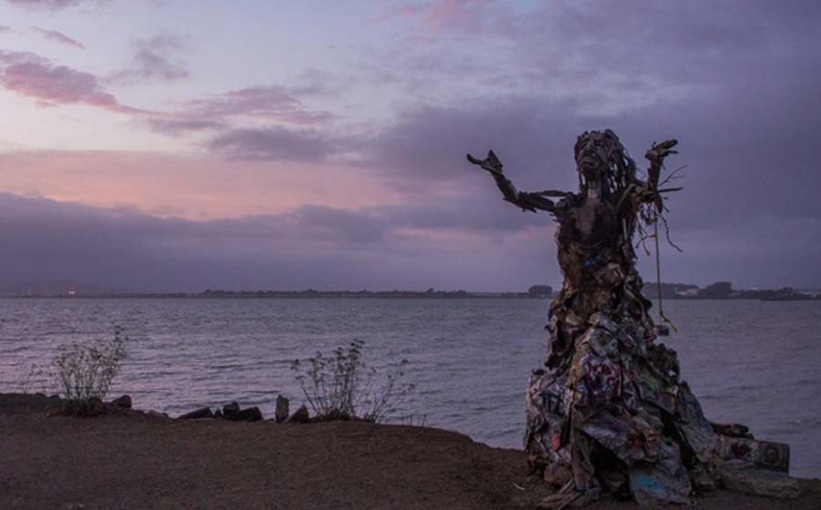 Albany Bulb Sea Witch Prays to the Pink and Purple Sky.