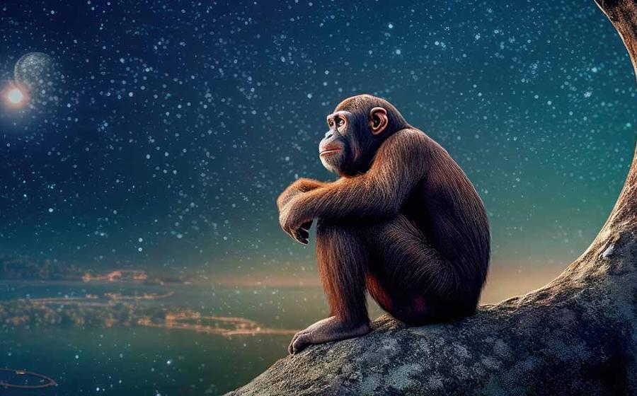 A chimpanzee in contemplation.  Source: keks20034 / Adobe Stock. 