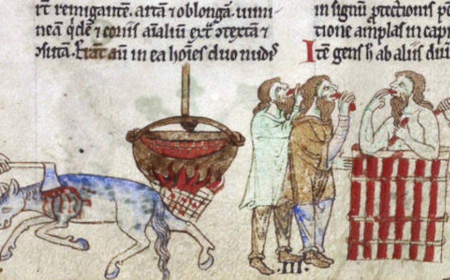 Medieval manuscript depicting horsemeat consumption