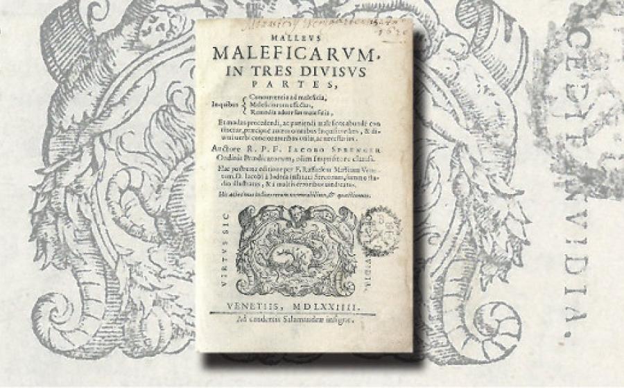 First published in 1487, the Malleus Maleficarum — or Hammer of Witches book title page.