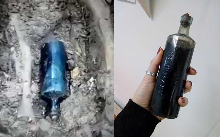 Blue bottle found during excavations of Hull burial site at Holy Trinity Burial Ground. Source: Highways England