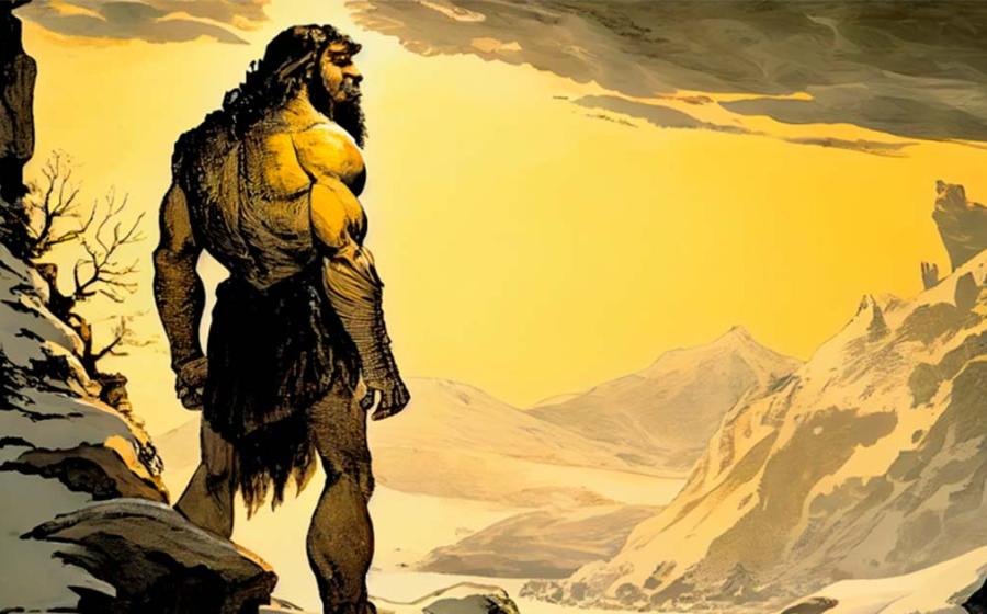 AI representation of a Neanderthal man surveying the landscape. Source: Dr_Microbe/Adobe Stock