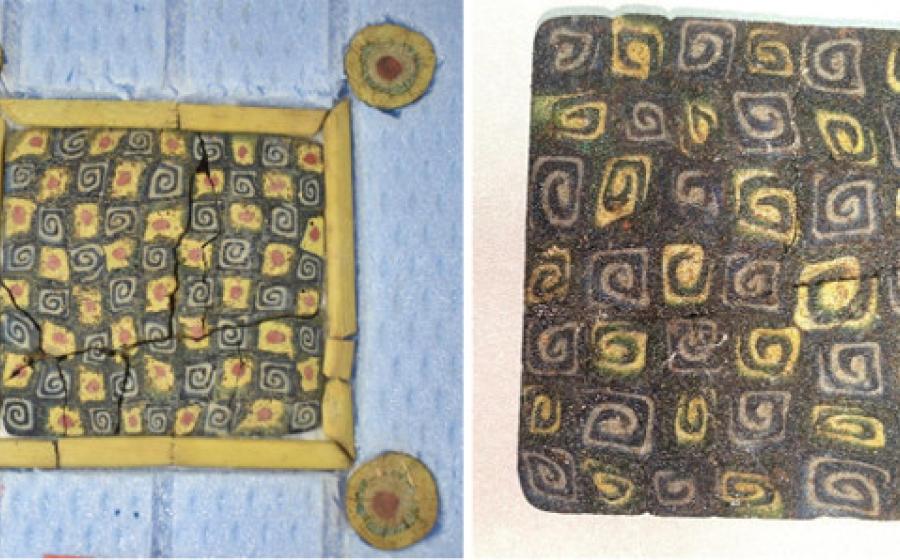 Two of the intact millefiori panels recovered at Andriake Port