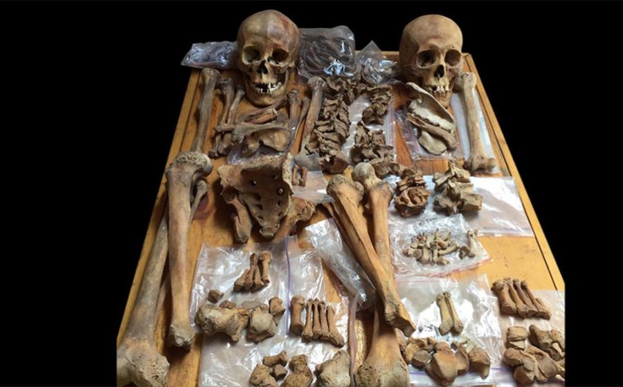 Researchers are challenging historic gender archetypes, revealing many “battle scars” on skeletal remains pointing to the existence of warrior women. Pictured: skeletons of two people buried in an ancient tomb in Mongolia include a woman (left) who may have been a horse-riding, bow-and-arrow-wielding warrior, scientists say. Source: Christine Lee / California State University