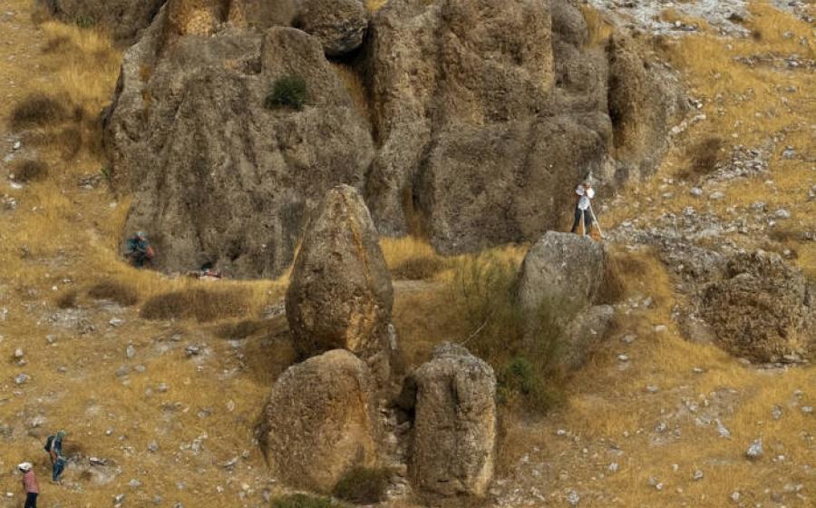 Ancient Spanish archaeological monument showing aligned stone structures designed for winter solstice observations at El Fontanar site near Jódar, Andalusia