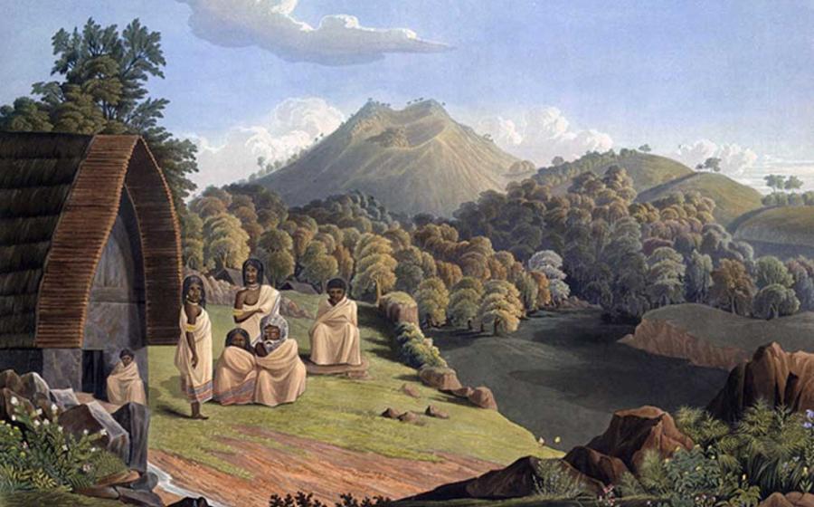 The Toda mund, from Richard Barron, 1837, View in India, chiefly among the Neelgherry Hills