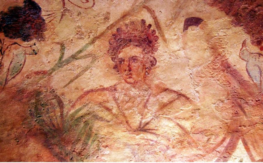 Figure of Greek mythology’s goddess Demeter appearing on the ceiling of one of the Roman era tombs in Ashkelon. 
