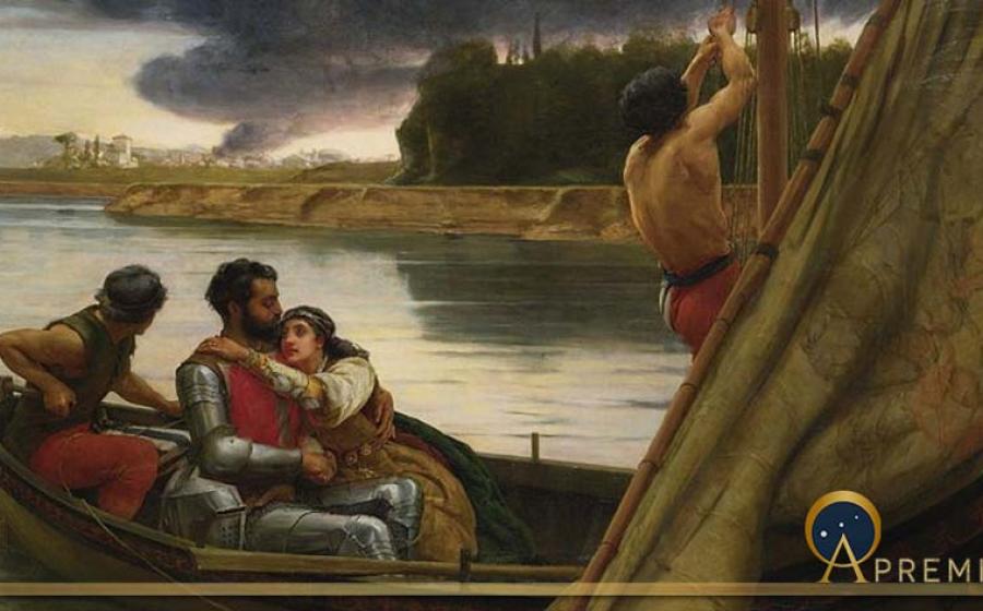 Voyage of King Arthur and Morgan le Fay to the Isle of Avalon by Frank William Warwick (1888) (Public Domain)