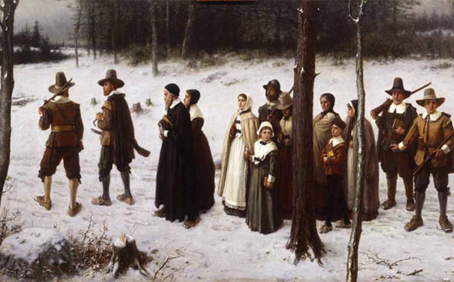 Pilgrims Going to Church, oil on canvas painting by George Henry Boughton, 1867.               Source: New-York Historical Society/Public Domain