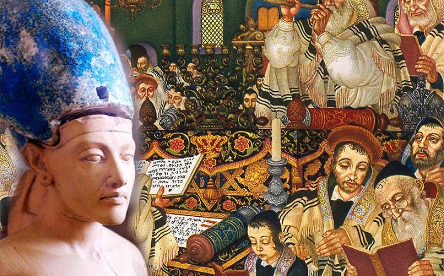 Could the origins of Jewish New Year really lie in the coronation of Akhenaten? Source: On the left Jon Bodsworth. Background image Arthur Szyk / CC BY-SA 4.0