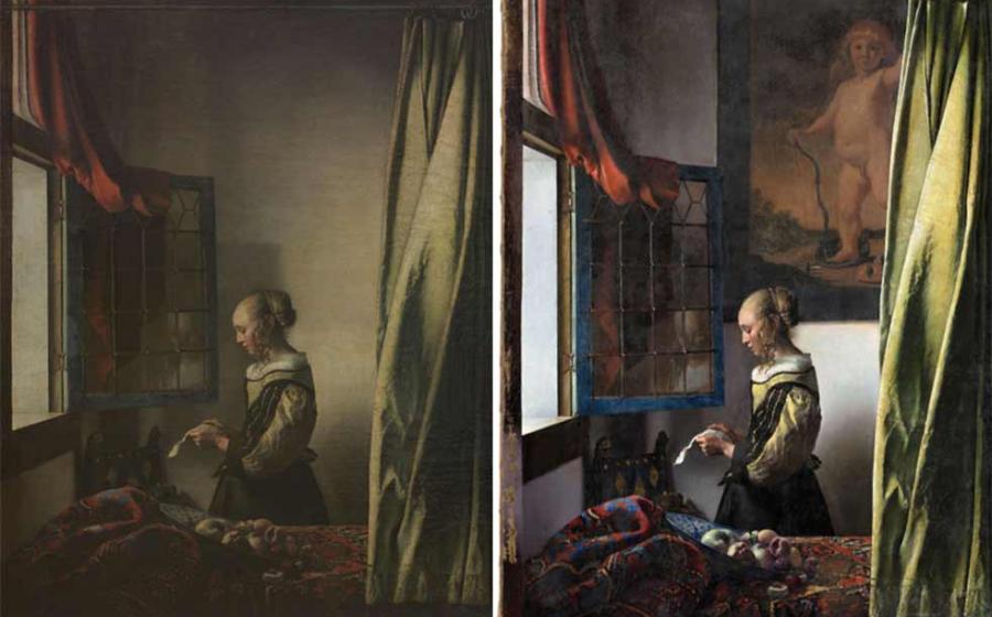 Girl Reading a Letter at an Open Window (around 1657-59) before its most recent restoration (left) and after (right). © Gemäldegalerie Alte Meister, SKD, Photo: Wolfgang Kreische