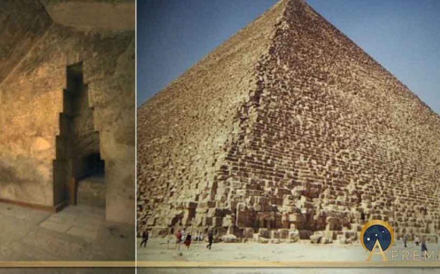 Left; Image of Khufu’s Queen’s chamber and Right; a view of Khufu’s pyramid.                   Source:  Provided by Author, Right, Gary Todd/ CC0