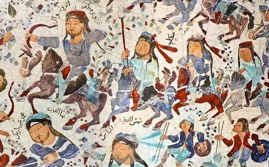 Representative image of warriors of the Khwarazmian Empire, from a 13th-century Mina’i bowl. Source: Public domain