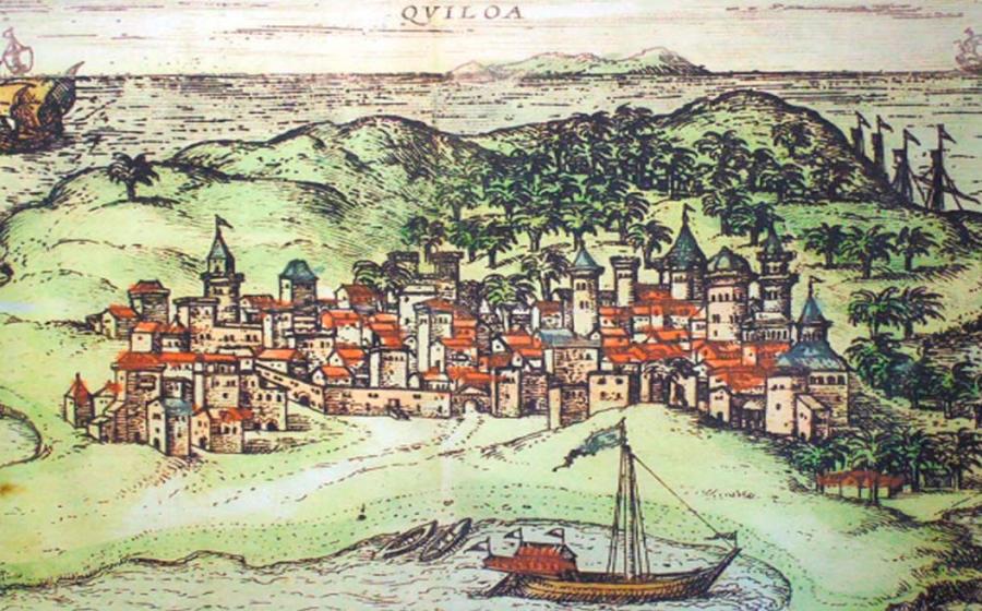 A 1572 depiction of the city of Kilwa on Kilwa Island from Georg Braun and Frans Hogenberg's atlas Civitates orbis terrarum. Source: Public domain