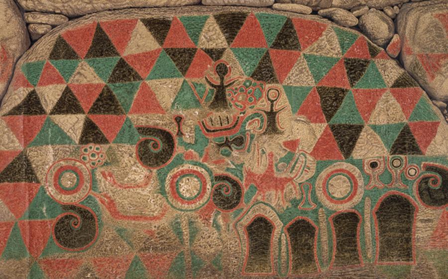 Takehara Kofun Mural showing stylized figures and animals