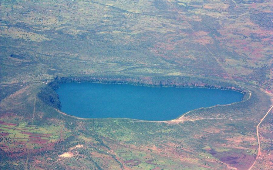 Aerial view of Laka Chala, bordering Kenya and Tanzania.