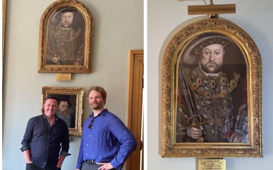 Left; Aaron Manning and Adam Busiakiewicz, with the Henry VIII portrait, Right; The Henry VII portrait.	Source: Courtesy of Adam Busiakiewicz