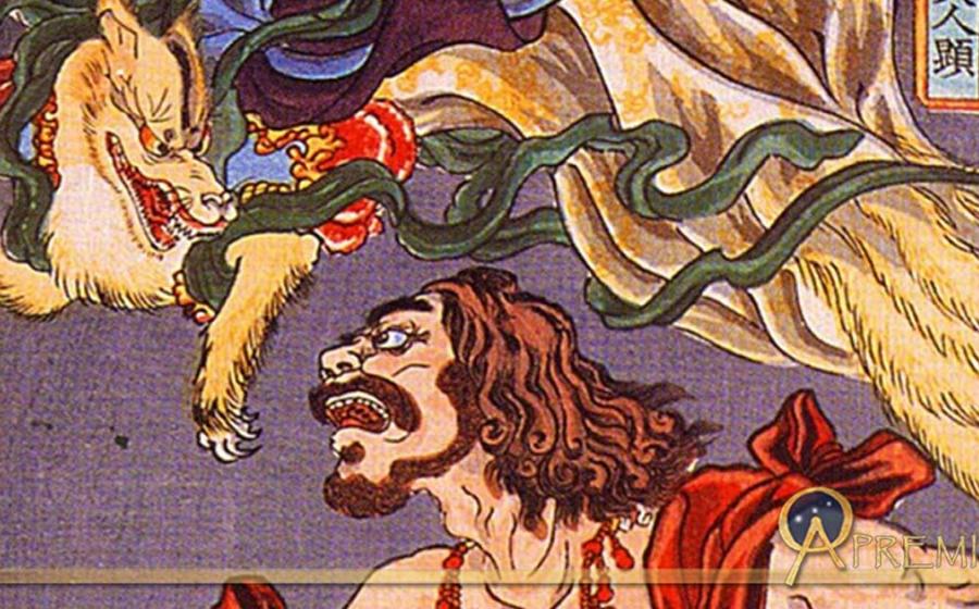 Detail; Prince Hanzoku terrorized by a nine-tailed fox