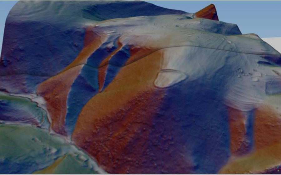 LiDAR scan image of the Bodbury Ring Hillfort. 	Source: University of Chester