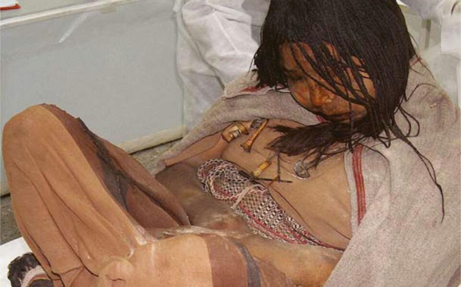 "The Maiden", one of the discovered Llullaillaco mummies, a preserved Inca human sacrifice from around the year 1500